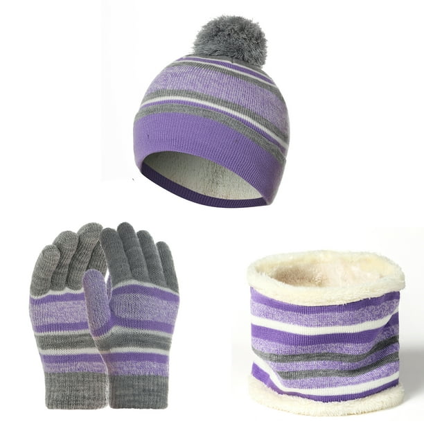 3Pcs Kids Winter Beanie Hat Scarf Mittens Set Baby Toddler Knitted Beanie Hat Neck Scarf Warmer Gaiter Gloves